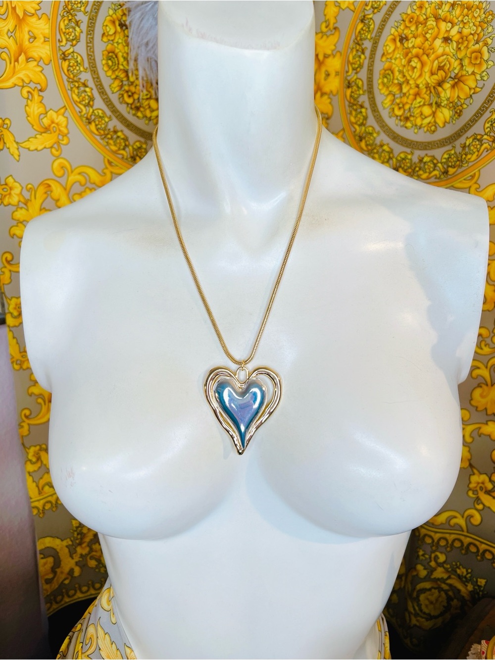 18k white yellow gold Heart 💛 18” to 21” necklace 2 tone snake chain ⭐️